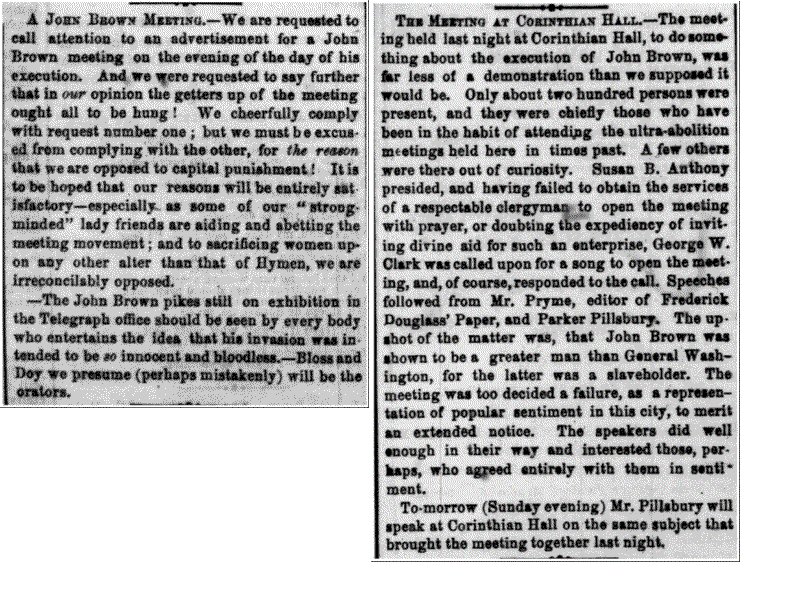 Newspaper article: A John Brown Meeting and The Meeting at Corinthian Hall