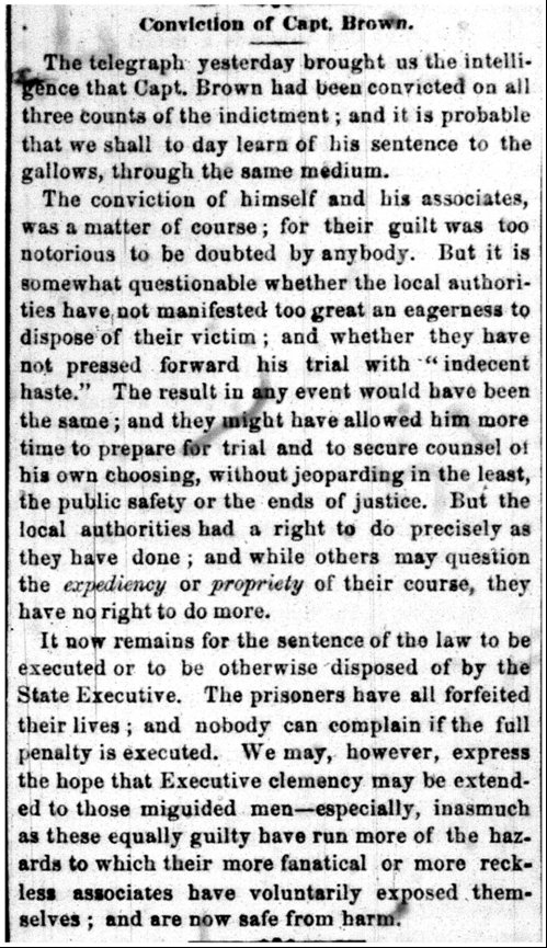 Newspaper article: Conviction of Capt. Brown
