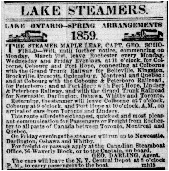 Advertisement: The Steamer Maple Leaf, Capt. Geo. Schofield