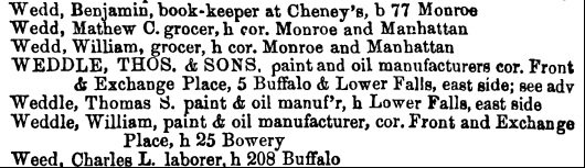 Weddle family entry in the 1855 city directory