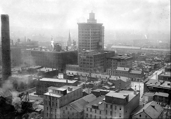 Image of Kodak Office tower amongst haze/smoke