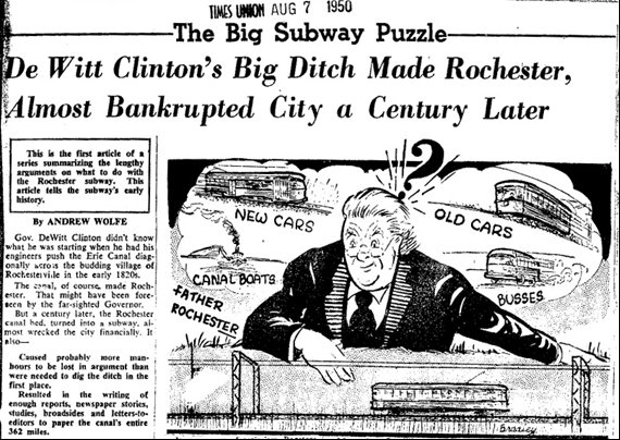 Newspaper article titled: De Witt Clinton's Big Ditch Made Rochester, Almost Bankrupted City a Century Later
