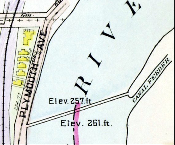 Map showing the dam used to ensure water flowed into the feeder canal