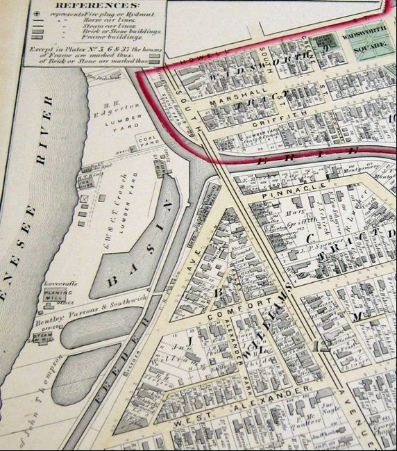 Map of river and feeder near intersection of Mt. Hope and South Avenues