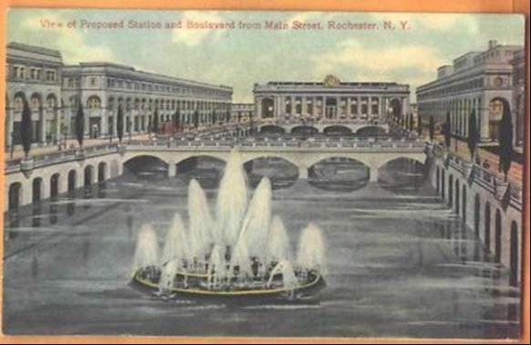 Picture of postcard: View of Proposed Station and Boulevard from Main Street, Rochester, N. Y.