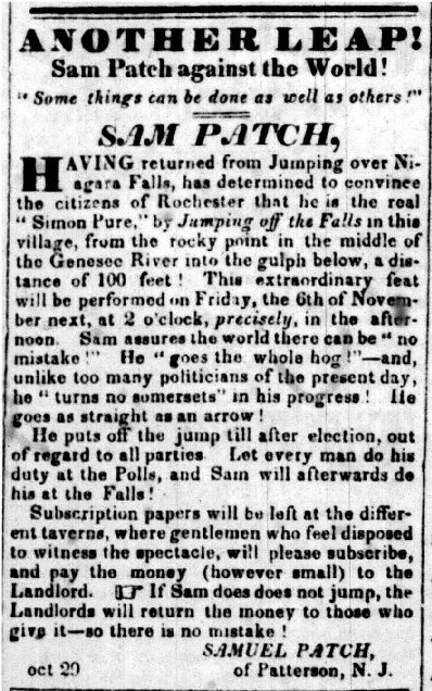 Image of newspaper clip: Another Leap! Sam Patch against the World!