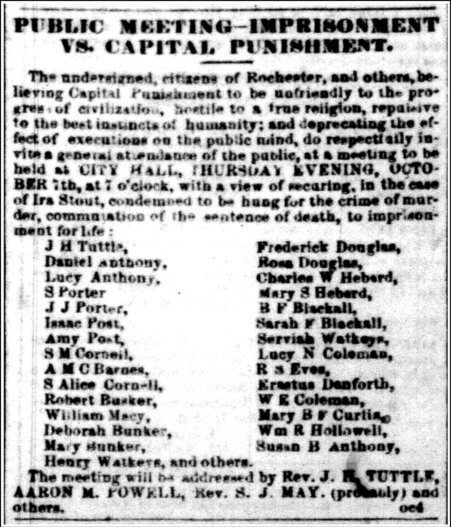 Newspaper clip: Public Meeting - Imprisonment vs. Capital Punishment.
