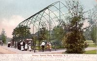 Picture of a postcard that shows the aviary at Seneca Park