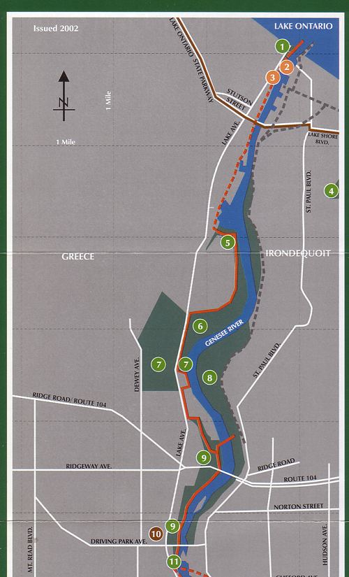 Map of the Genesee Trailway with points of interest markers