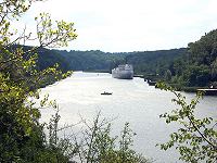The Stephan B. Roman at the Turning Point Docks viewed from Rattlesnake Point