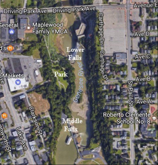 Overhead of Lower Falls Park. Present day site of McCrackenville Industrial Area