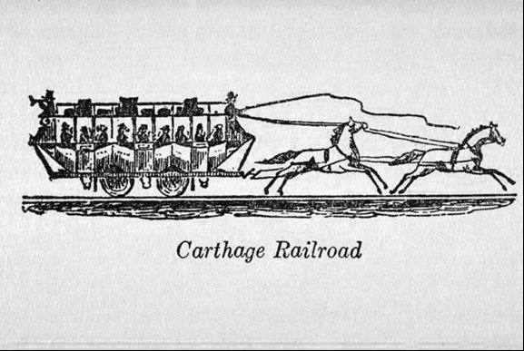 Drawing of horse drawn car on Carthage Railroad