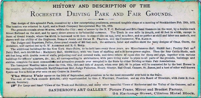 History and Description of the Rochester Driving Park and Fair Grounds