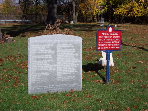 Picture of headstone and sign for Kings Landing Cemetary