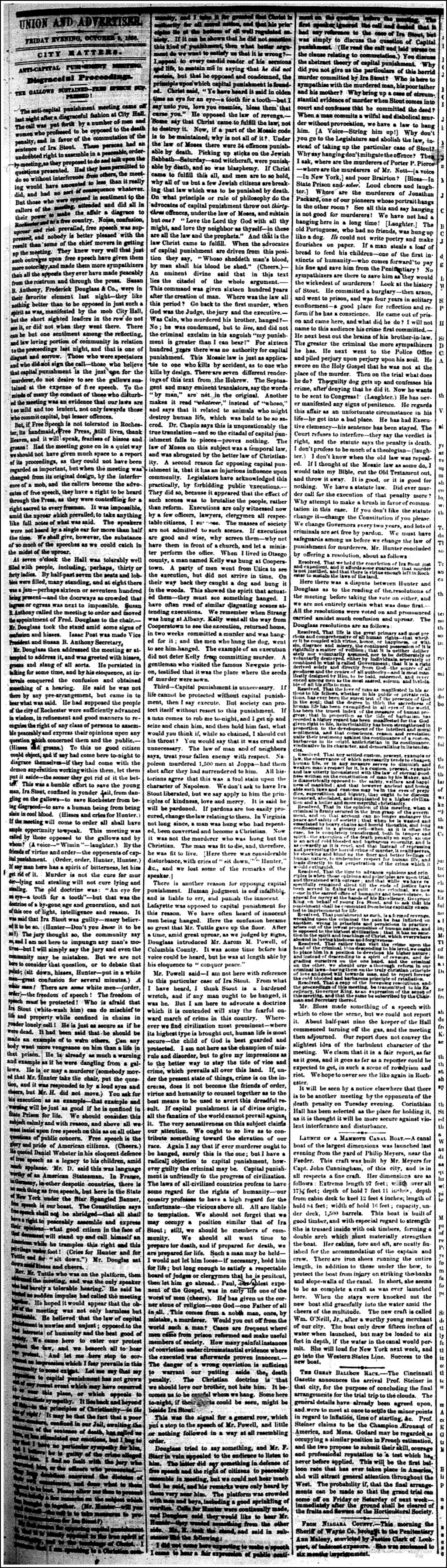 Newspaper article: Anti-Capital Punishment Meeting