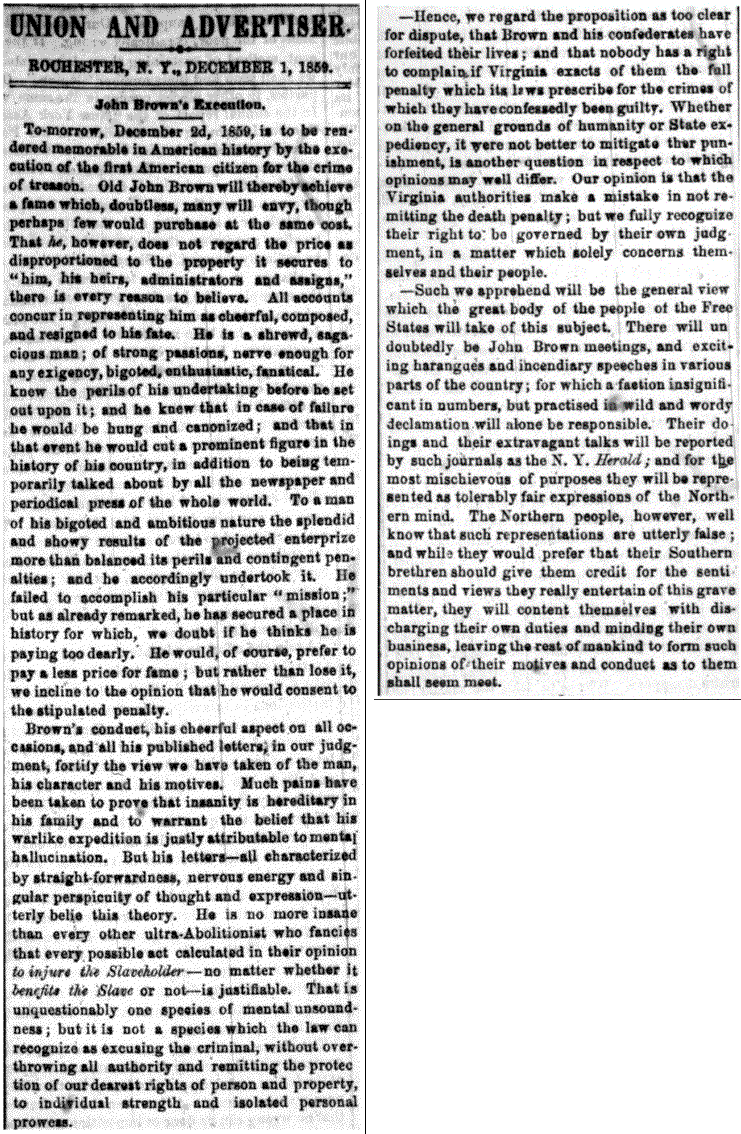 Newspaper article: John Brown's Execution