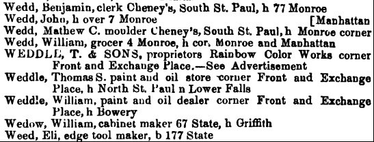 Weddle family entry in the 1857 city directory.