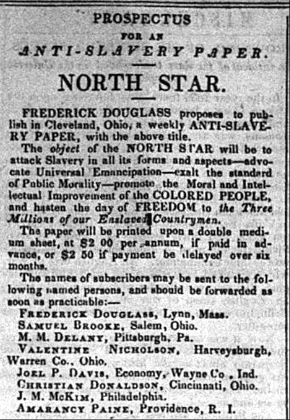 Prospectus announcing the North Star to be published in Cleveland, Ohio.