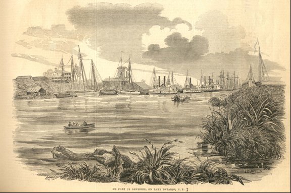 Image of woodcut engraving of the Port of Genesee