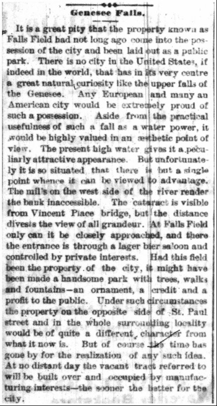 Newspaper clipping: Genesee Falls.