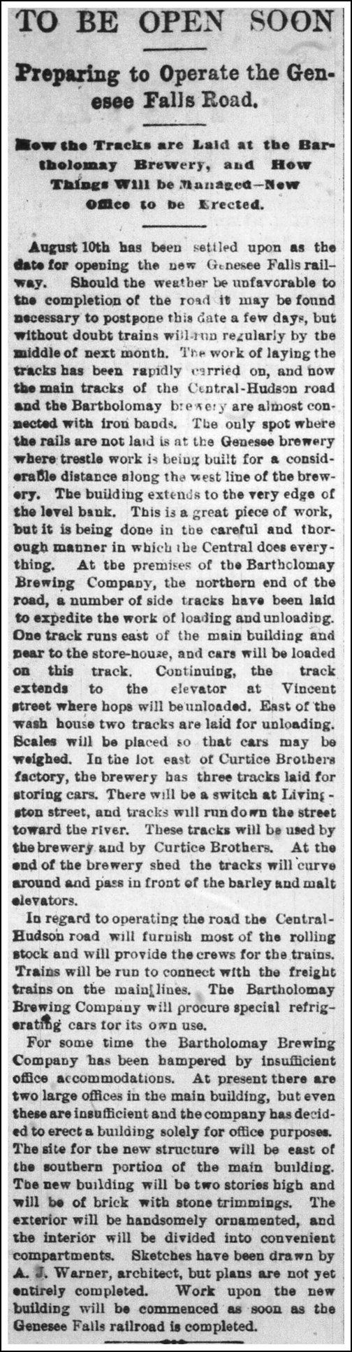 Newspaper clipping: To Be Open Soon.  Preparing to Operate the Genesee Falls Road.