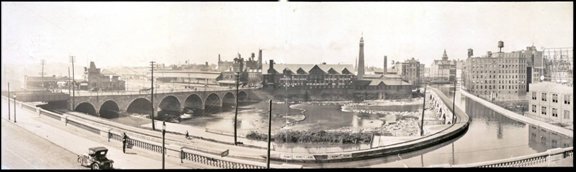 Panorama picture of Court Street bridge and Aqueduct area