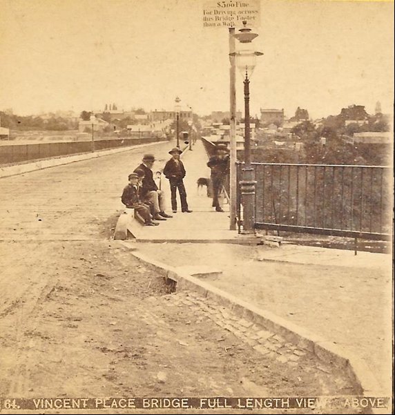 Image entitled:  Vincent Place Bridge, Full Lenght View above