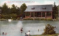 Picture of a postcard that shows the swimming pool at Seneca Park