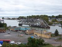 Picture of the view from the lighthouse tower showing the swing bridge