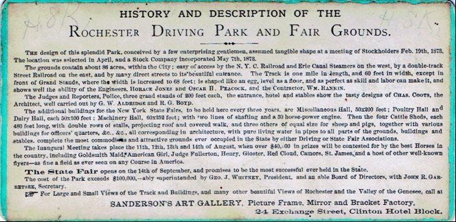 History and Description of the Rochester Driving Park and Fair Grounds